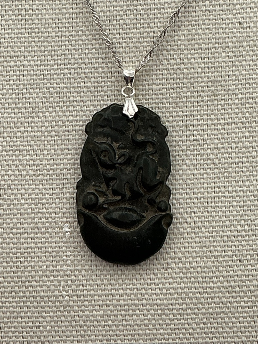 Unisex Black Squirrel Jade Necklace-Sterling 925 Italy